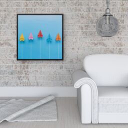 "Warren Reed - Designer Paper Aeroplanes Framed Canvas in Black - Size: W16"" x H16""" - thumbnail 2