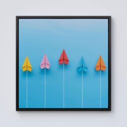 "Warren Reed - Designer Paper Aeroplanes Framed Canvas in Black - Size: W16"" x H16""" - thumbnail 1