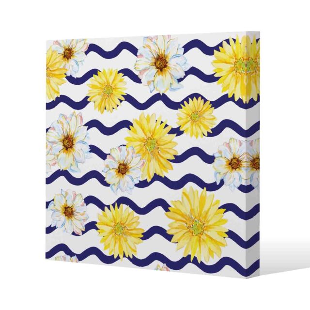 Benjamin Tate Design Bright Yellow Flowers & Zig Zags (Canvas Print) / 114 x 114 x 4cm in Natural - Size: 114 x 114 x 4 cm - image 1