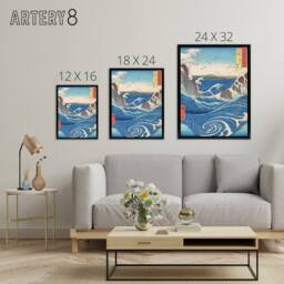 "Artery8 Naruto Whirlpool Hiroshige Framed Canvas Japanese Wall Art Print in Blue - Size: W18"" x H24""" - thumbnail 4