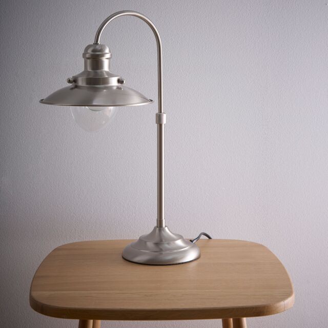 K LIVING Chester Vintage Satin Nickel Fisherman's Style Table Lamp in Silver - image 1