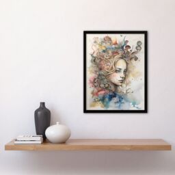 Artery8 Wall Art Print Alice In Wonderland Portrait Watercolour Whimsical Magical Adventure Painting Art Framed in Beige - Size: A4 - thumbnail 4