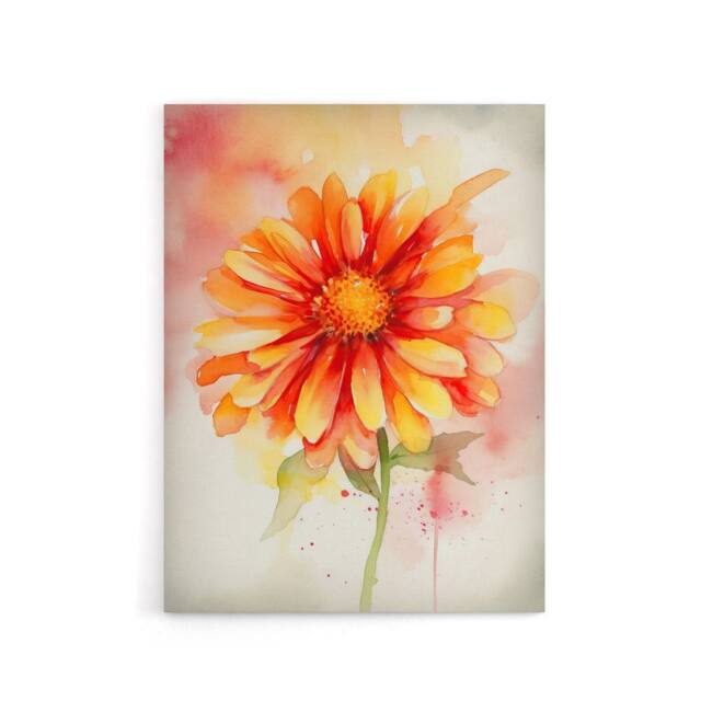 "Artery8 Gerbera Daisy Flower Watercolour Canvas Wall Art Print in Orange - Size: W18"" x H24""" - image 1