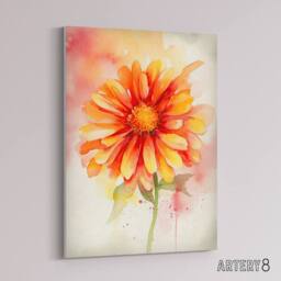 "Artery8 Gerbera Daisy Flower Watercolour Canvas Wall Art Print in Orange - Size: W18"" x H24""" - thumbnail 2