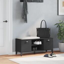 Berkfield Home Shoe Bench VIKEN Black 106x35x45 cm Solid Wood Pine - Size: 106 x 35 x 45 cm - thumbnail 3