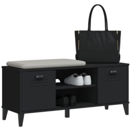 Berkfield Home Shoe Bench VIKEN Black 106x35x45 cm Solid Wood Pine - Size: 106 x 35 x 45 cm - thumbnail 4