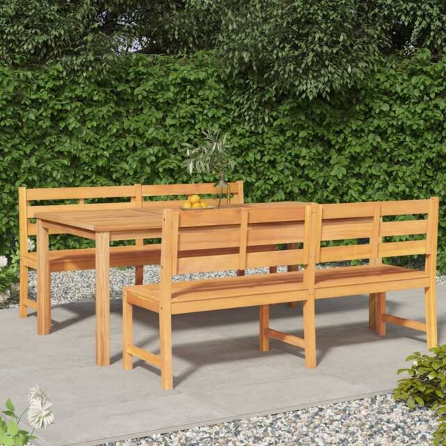 Berkfield Home 3 Piece Garden Dining Set Solid Wood Teak in Brown - image 1