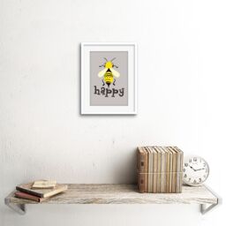 "Artery8 Wall Art Print Be Happy Riddle Bee Framed in White - Size: W7"" x H9""" - thumbnail 2
