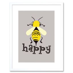 "Artery8 Wall Art Print Be Happy Riddle Bee Framed in White - Size: W7"" x H9""" - thumbnail 1