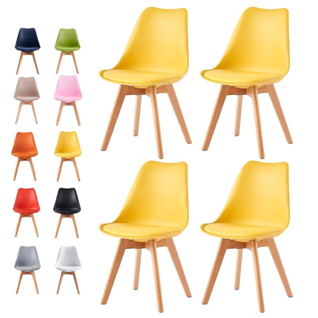MCC Direct Set of 4 Dining Chairs Wooden Legs & Padded Seat Cushions Eva in Yellow - image 1