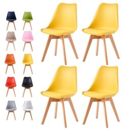 MCC Direct Set of 4 Dining Chairs Wooden Legs & Padded Seat Cushions Eva in Yellow