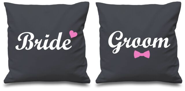 60 SECOND MAKEOVER Bride & Groom Cushion Covers in Grey - Size: 40 cm x 40 cm