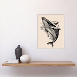 "Artery8 Humpback Whale with Tribal Patterns Tattoo Style Wall Art Print in Beige - Size: W24"" x H32""" - thumbnail 4