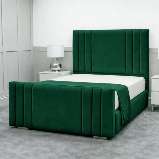 Living Comfort Bedz Canberra Plush Velvet Upholstered Bed Slatted Base - 48Inch Headboard in Green - Size: Double - image 1