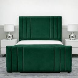 Living Comfort Bedz Canberra Plush Velvet Upholstered Bed Slatted Base - 48Inch Headboard in Green - Size: Double - thumbnail 2