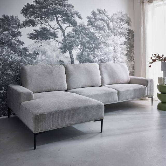 sweeek 3-seater corner sofa, left-hand in fabric & metal in Light Grey - image 1