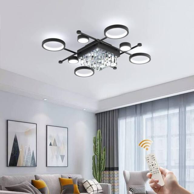 Garwarm 65W 8-Head Crystal Ceiling Light Flush Mount LED Chandelier in Black - image 1