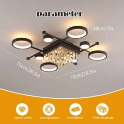 Garwarm 65W 8-Head Crystal Ceiling Light Flush Mount LED Chandelier in Black - thumbnail 6