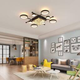 Garwarm 65W 8-Head Crystal Ceiling Light Flush Mount LED Chandelier in Black - thumbnail 2