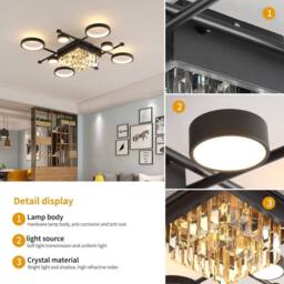 Garwarm 65W 8-Head Crystal Ceiling Light Flush Mount LED Chandelier in Black - thumbnail 5