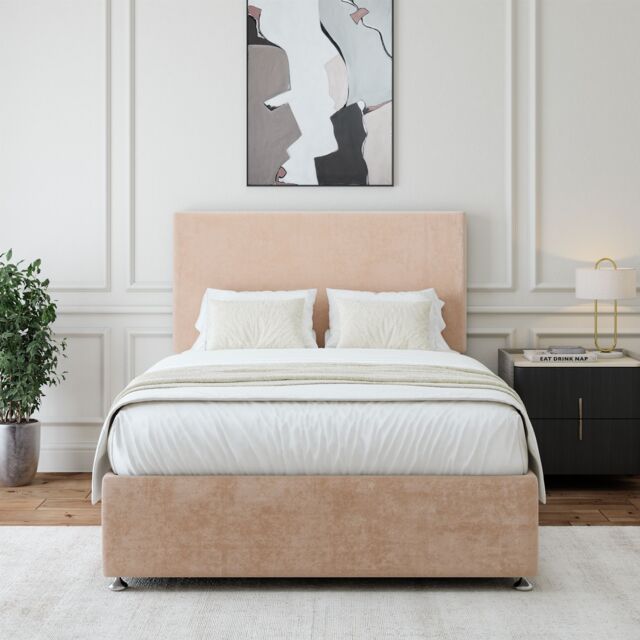 Bedmaster Luxury Velvet Divan Base & Plain Headboard in Light Brown - Size: Small Single - image 1