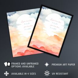 Artery8 Wall Art Print Time to Breathe Time to Meditate Buddhist Quote Sun Clouds Framed Art in Orange - Size: A4 - thumbnail 2