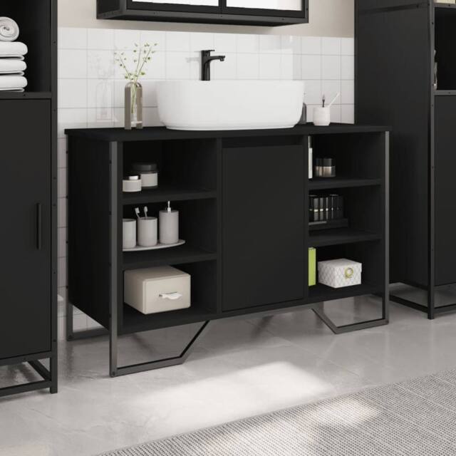 Berkfield Home Modern Bathroom Sink Cabinet Black 91x35x60 cm Engineered Wood - Size: 91 x 35 x 60 cm - image 1