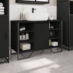 Berkfield Home Modern Bathroom Sink Cabinet Black 91x35x60 cm Engineered Wood - Size: 91 x 35 x 60 cm - thumbnail 1