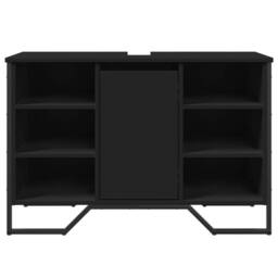 Berkfield Home Modern Bathroom Sink Cabinet Black 91x35x60 cm Engineered Wood - Size: 91 x 35 x 60 cm - thumbnail 4