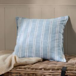 Wylder Abersoch Stripe 100% Cotton Cushion in Blue - Size: 50 cm x 50 cm