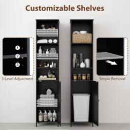 Gymax Bathroom Tall Cabinet Slim Floor Cabinet Organizer With 5 Open Shelves in Black - thumbnail 8
