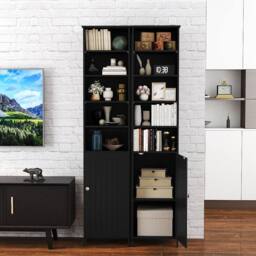 Gymax Bathroom Tall Cabinet Slim Floor Cabinet Organizer With 5 Open Shelves in Black - thumbnail 6