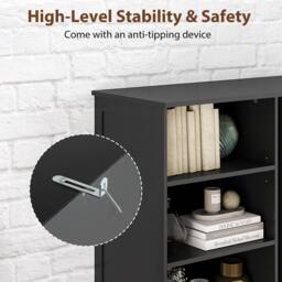 Gymax Bathroom Tall Cabinet Slim Floor Cabinet Organizer With 5 Open Shelves in Black - thumbnail 5