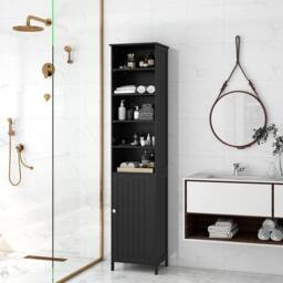 Gymax Bathroom Tall Cabinet Slim Floor Cabinet Organizer With 5 Open Shelves in Black - thumbnail 4