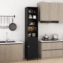 Gymax Bathroom Tall Cabinet Slim Floor Cabinet Organizer With 5 Open Shelves in Black - thumbnail 3