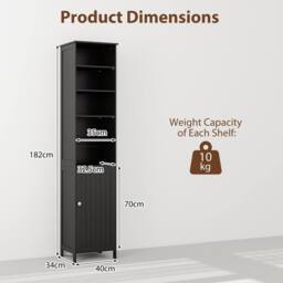 Gymax Bathroom Tall Cabinet Slim Floor Cabinet Organizer With 5 Open Shelves in Black - thumbnail 2
