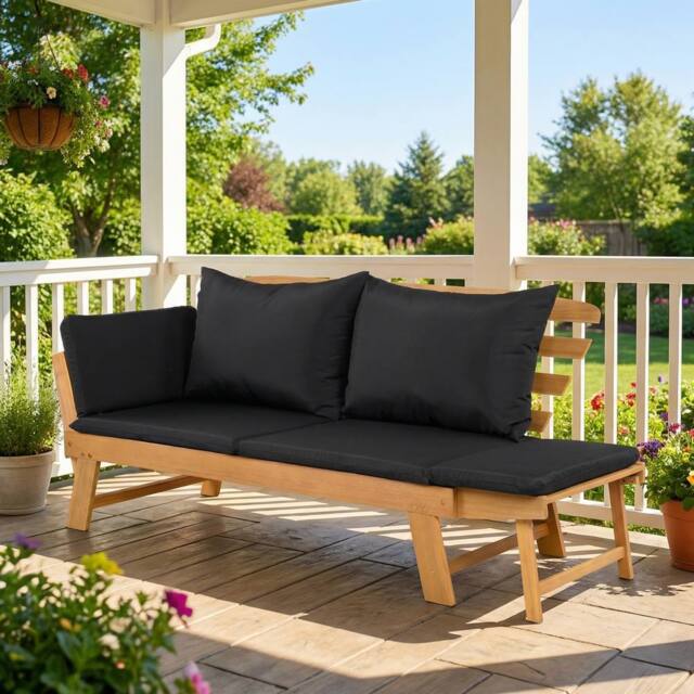 Costway Outdoor Daybed Patio Convertible Couch Sofa Bed Adjustable Armrest in Black - image 1