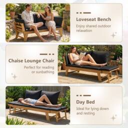 Costway Outdoor Daybed Patio Convertible Couch Sofa Bed Adjustable Armrest in Black - thumbnail 8