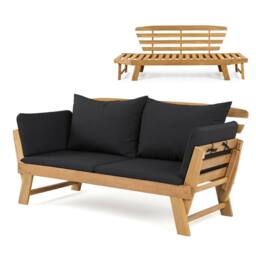 Costway Outdoor Daybed Patio Convertible Couch Sofa Bed Adjustable Armrest in Black - thumbnail 4
