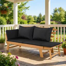 Costway Outdoor Daybed Patio Convertible Couch Sofa Bed Adjustable Armrest in Black - thumbnail 1
