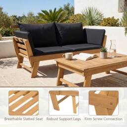 Costway Outdoor Daybed Patio Convertible Couch Sofa Bed Adjustable Armrest in Black - thumbnail 6