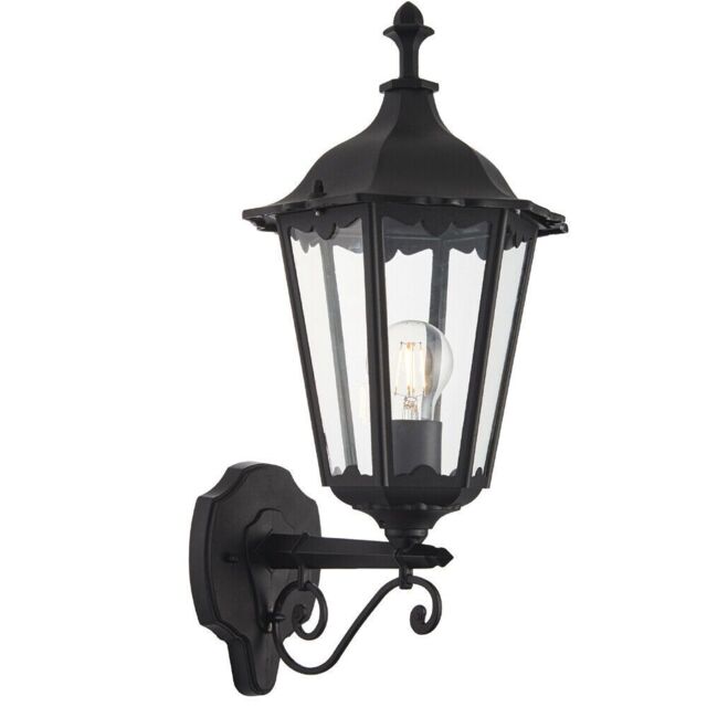 Loops IP44 Outdoor Wall Light Matt Black & Glass Traditional Lantern Porch Dimmable - image 1