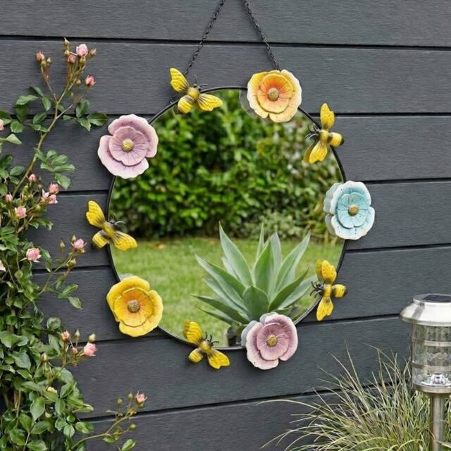 Garden Greatness Hanging Floral Bumble Bee Garden Mirror in Black - Size: 1 Pack - image 1