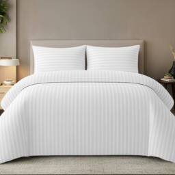 Grace Embossed Satin Stripe Duvet Cover Sets in White - Size: King