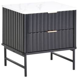 Wyld and Coco Two-Drawer Bedside Table - Black Marble-Effect Top MDF Body Iron Frame - thumbnail 2