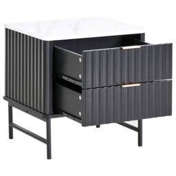 Wyld and Coco Two-Drawer Bedside Table - Black Marble-Effect Top MDF Body Iron Frame - thumbnail 4