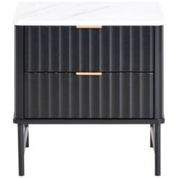 Wyld and Coco Two-Drawer Bedside Table - Black Marble-Effect Top MDF Body Iron Frame - thumbnail 5
