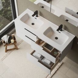 Banyetti Celtic 1200mm Wall Hung Bathroom Vanity Unit with Athena Basin - Gloss White - thumbnail 4