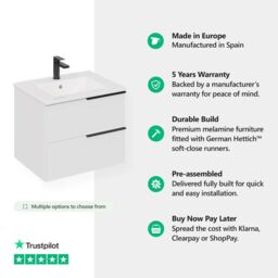 Banyetti Celtic 1200mm Wall Hung Bathroom Vanity Unit with Athena Basin - Gloss White - thumbnail 2