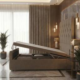 "Somnior Ziggy Storage Ottoman Divan Base 54"" Headboard & 22"" Footboard Linen in Brown - Size: Small Single" - thumbnail 3